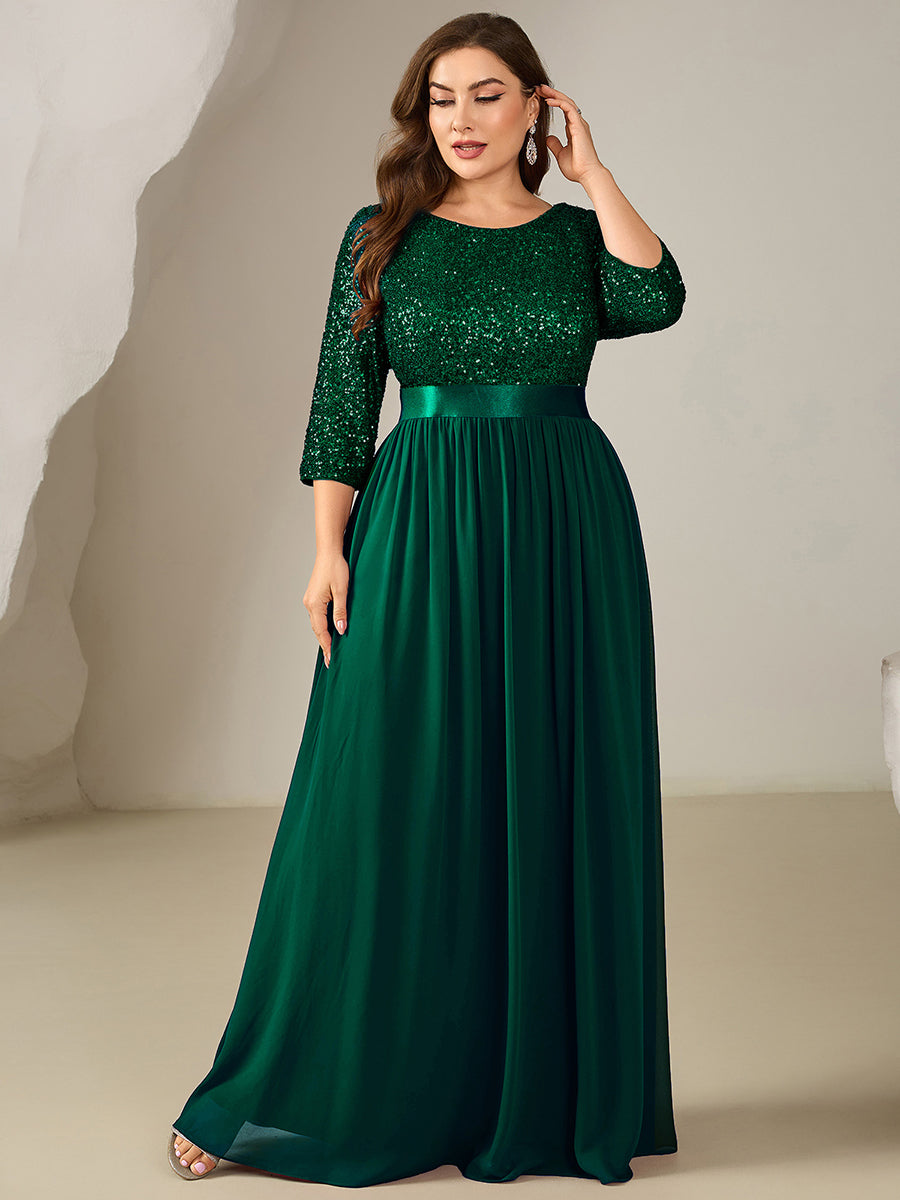 ever EMILIA|Glitter A-Line Maxi Evening Dress with Chiffon