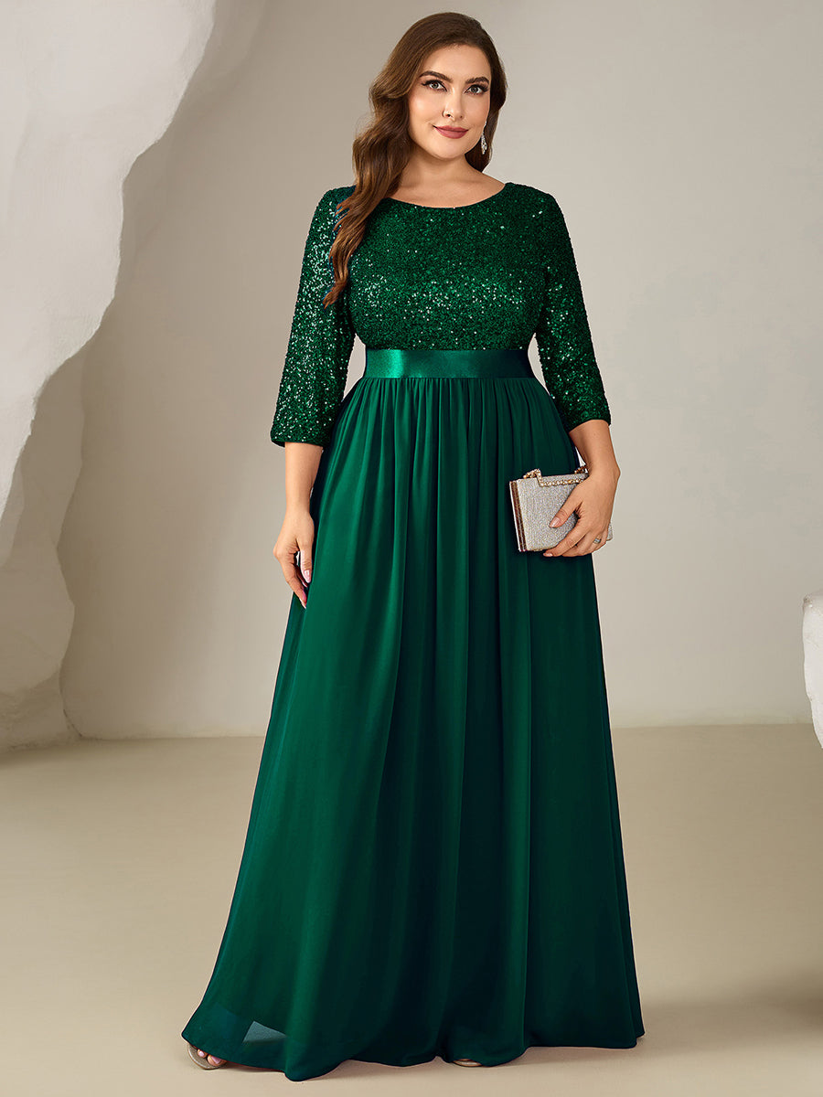 ever EMILIA|Glitter A-Line Maxi Evening Dress with Chiffon