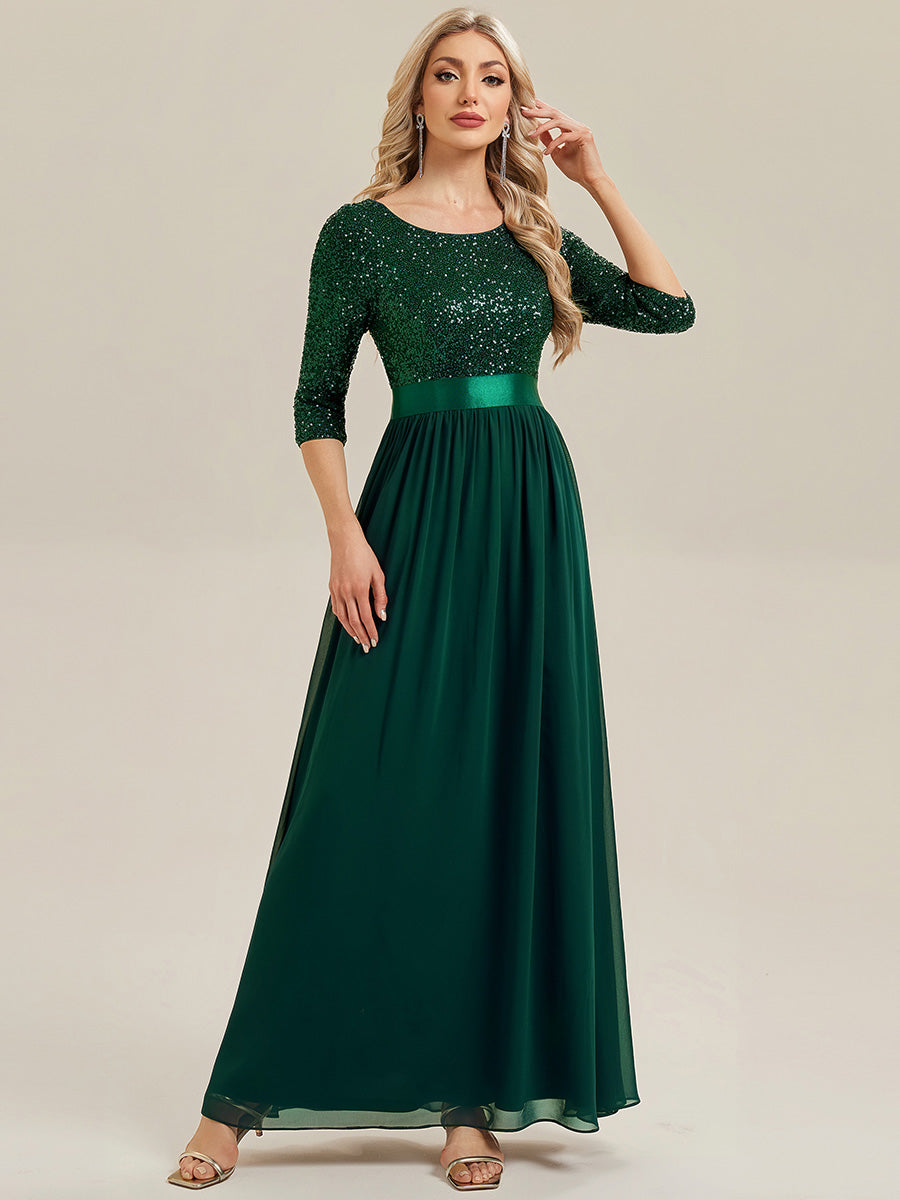 ever EMILIA|Glitter A-Line Maxi Evening Dress with Chiffon