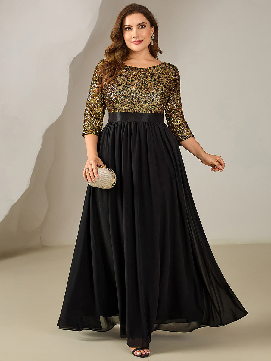 ever EMILIA|Glitter A-Line Maxi Evening Dress with Chiffon