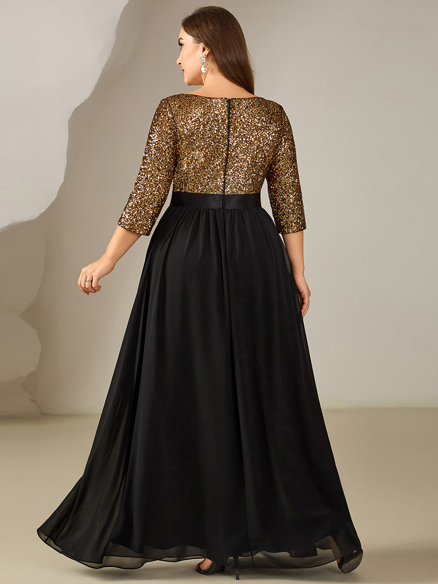 ever EMILIA|Glitter A-Line Maxi Evening Dress with Chiffon