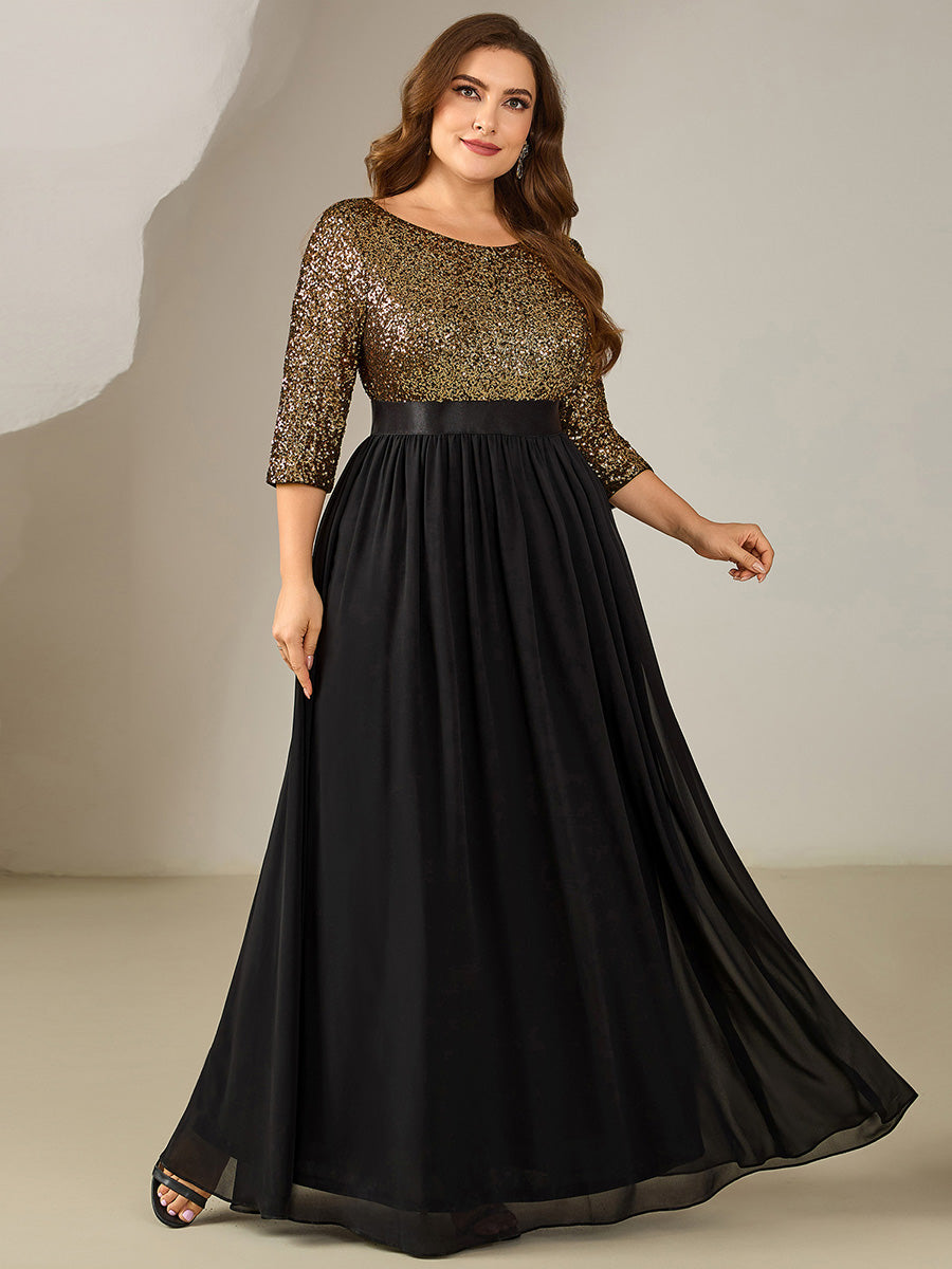 ever EMILIA|Glitter A-Line Maxi Evening Dress with Chiffon
