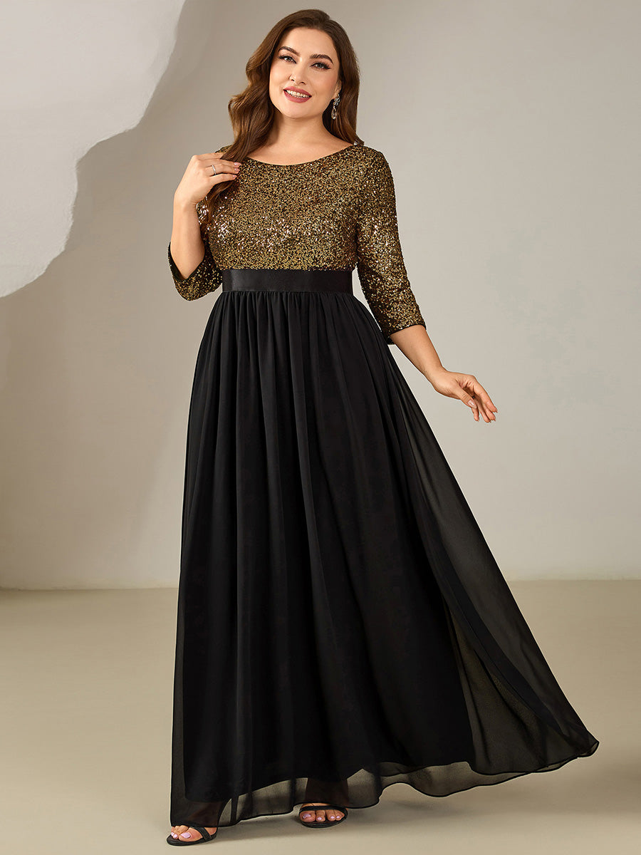 ever EMILIA|Glitter A-Line Maxi Evening Dress with Chiffon