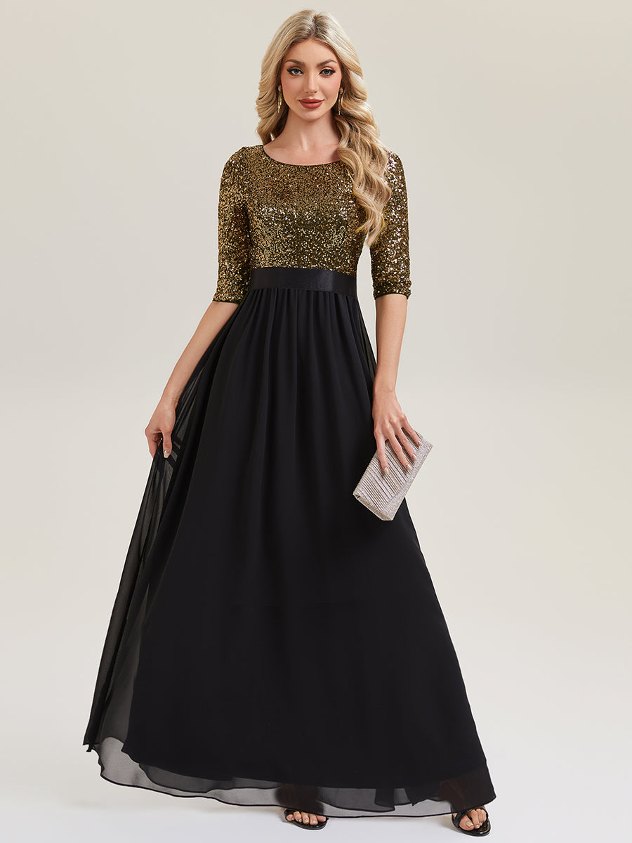 ever EMILIA|Glitter A-Line Maxi Evening Dress with Chiffon