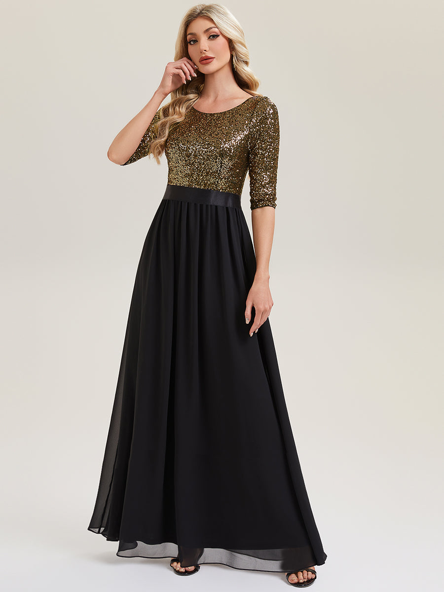 ever EMILIA|Glitter A-Line Maxi Evening Dress with Chiffon