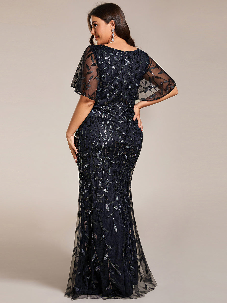 ever DIONE|Gorgeous V Neck Leaf-Sequined Fishtail Party Dress