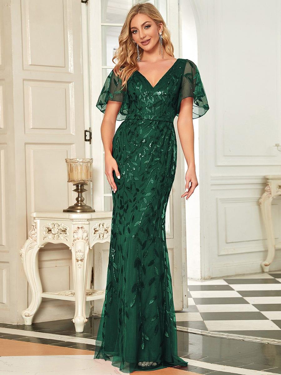 ever DIONE|Gorgeous V Neck Leaf-Sequined Fishtail Party Dress