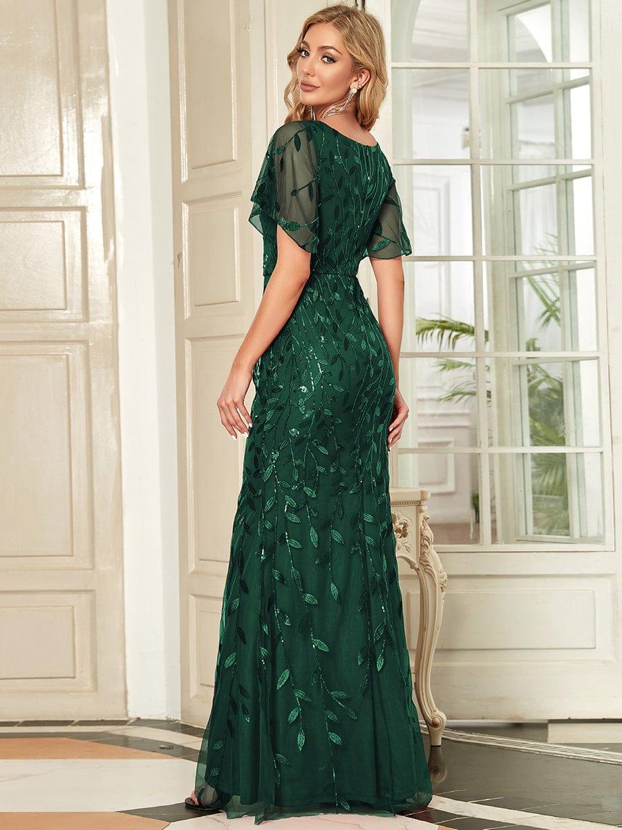 ever DIONE|Gorgeous V Neck Leaf-Sequined Fishtail Party Dress