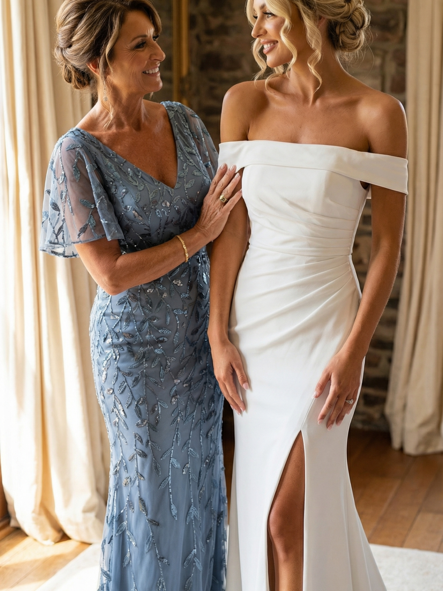 ever DIONE|Gorgeous V Neck Leaf-Sequined Fishtail Party Dress