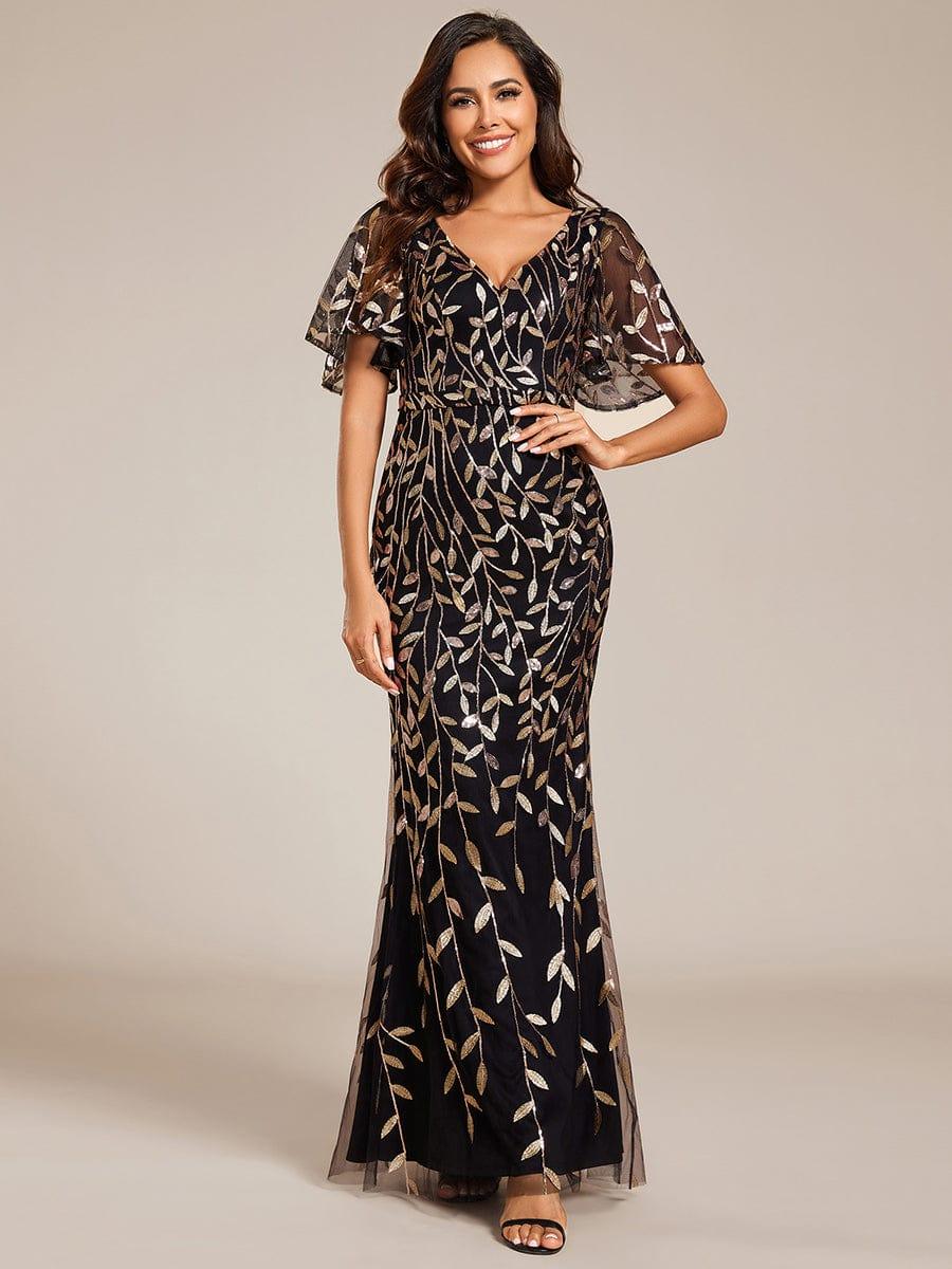 ever DIONE|Gorgeous V Neck Leaf-Sequined Fishtail Party Dress