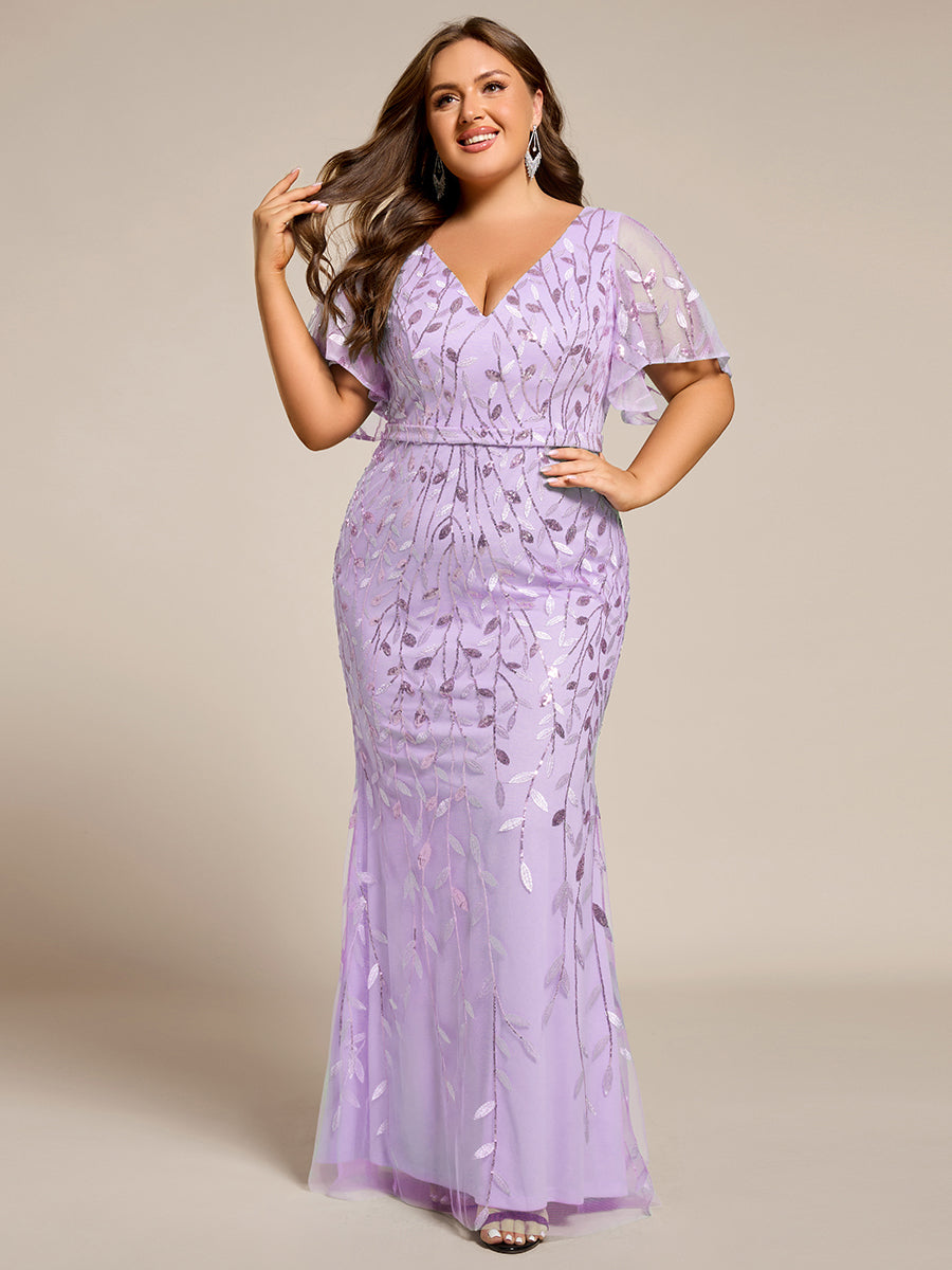 ever DIONE|Gorgeous V Neck Leaf-Sequined Fishtail Party Dress