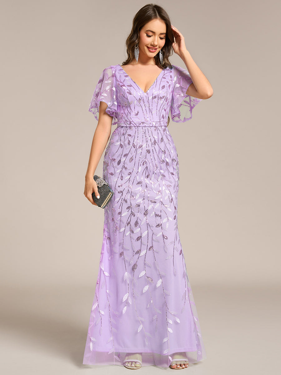 ever DIONE|Gorgeous V Neck Leaf-Sequined Fishtail Party Dress