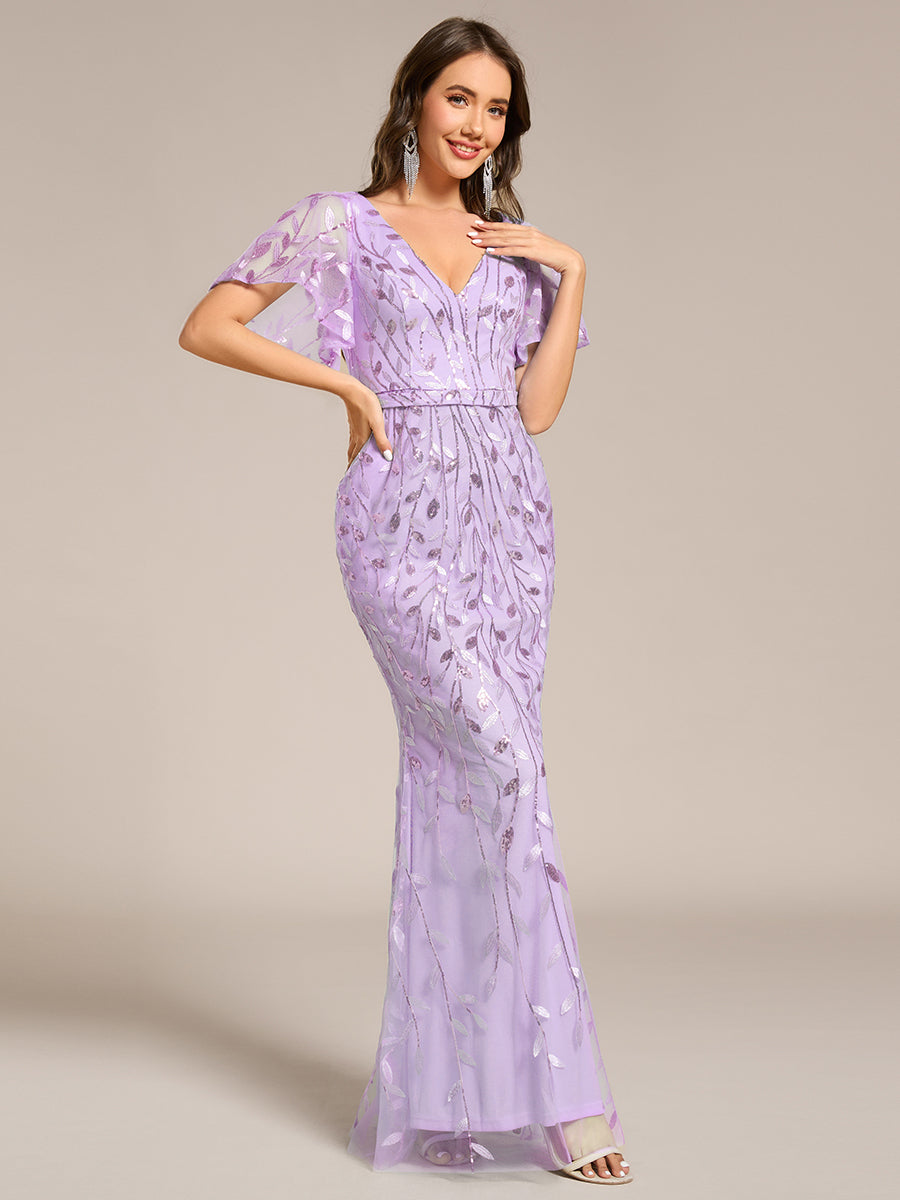 ever DIONE|Gorgeous V Neck Leaf-Sequined Fishtail Party Dress