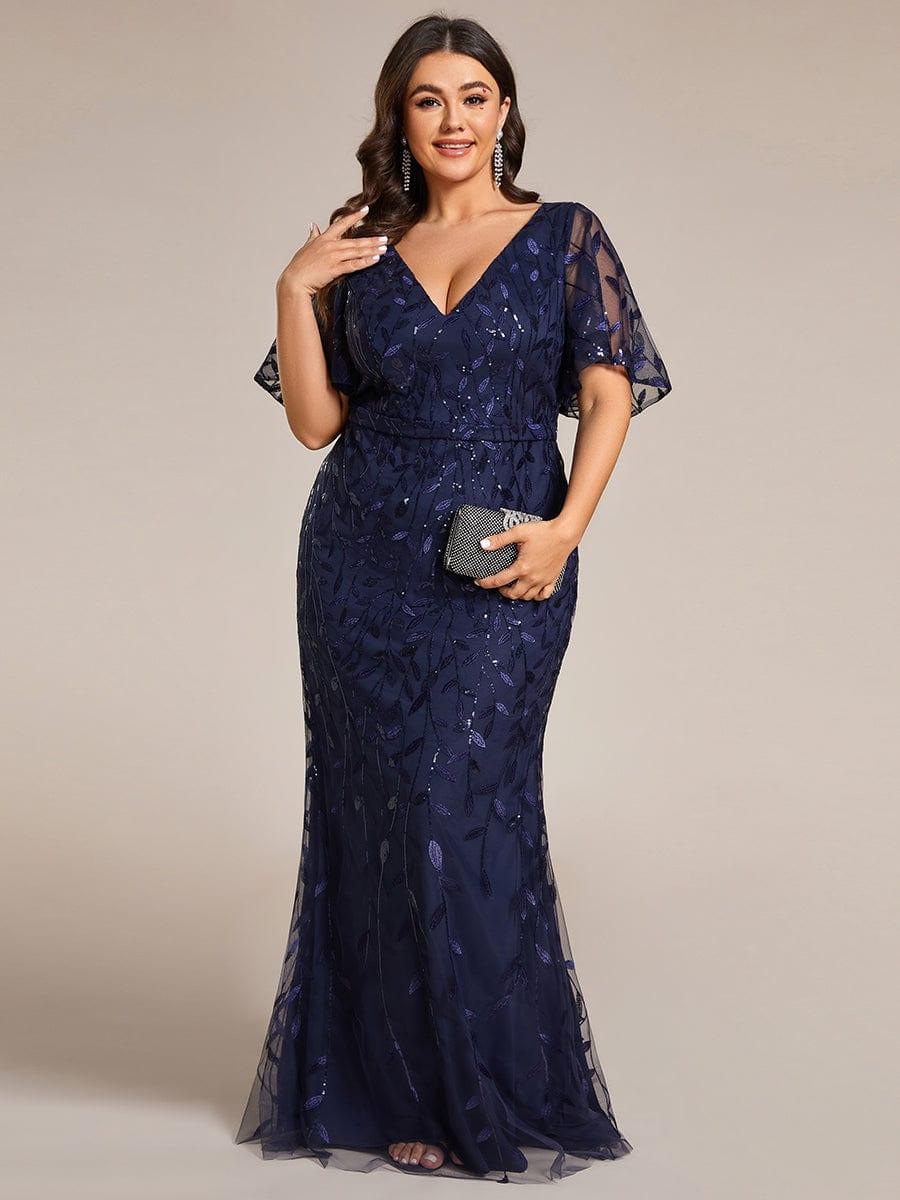 ever DIONE|Gorgeous V Neck Leaf-Sequined Fishtail Party Dress