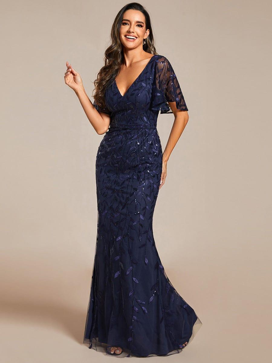 ever DIONE|Gorgeous V Neck Leaf-Sequined Fishtail Party Dress