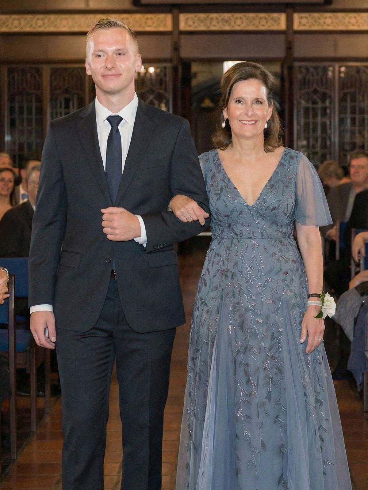 ever ASTRAL|Elegant Ruffle Sleeves Maxi Sequin Mother of the Bride Dress