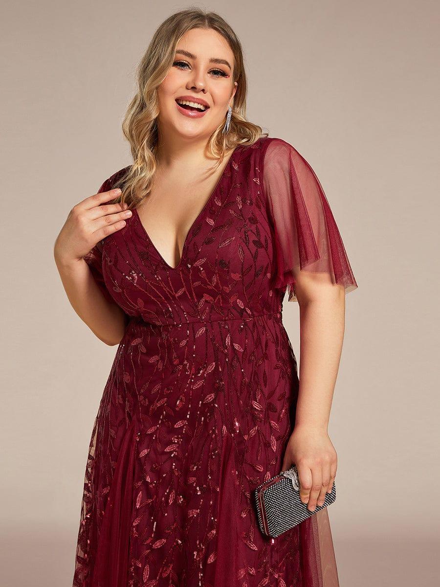 ever ASTRAL|Elegant Ruffle Sleeves Maxi Sequin Mother of the Bride Dress
