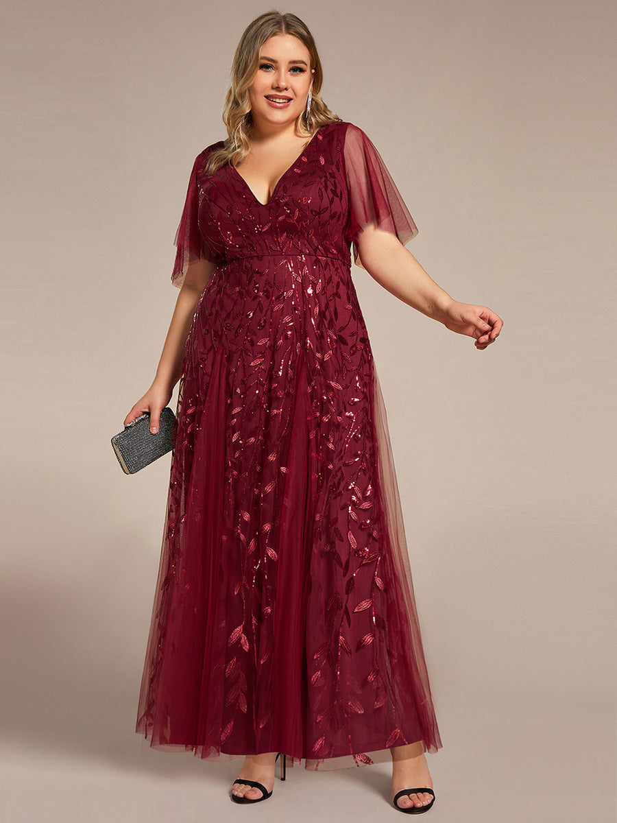 ever ASTRAL|Elegant Ruffle Sleeves Maxi Sequin Mother of the Bride Dress