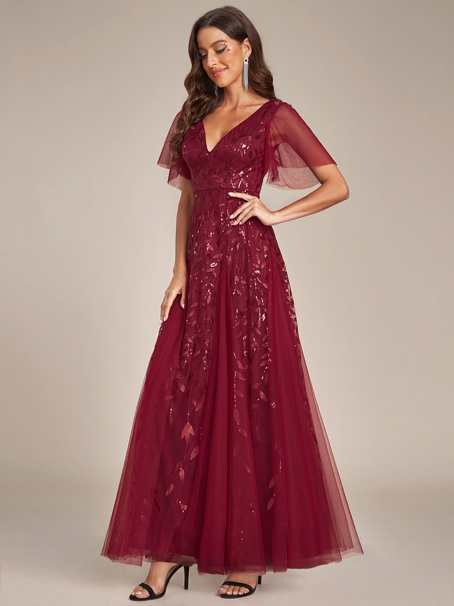 ever ASTRAL|Shimmery Ruffle Sleeves Maxi Sequin Evening Dress