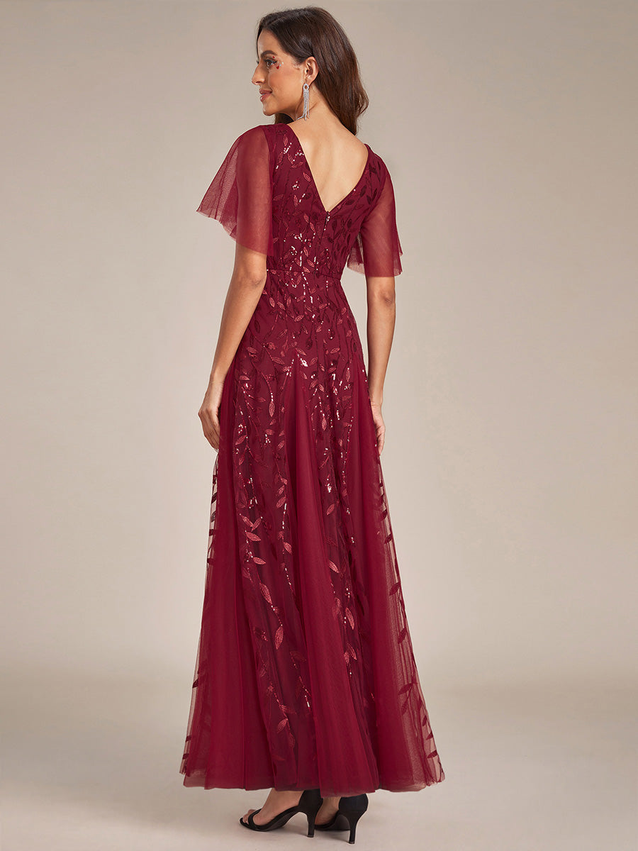 ever ASTRAL|Elegant Ruffle Sleeves Maxi Sequin Mother of the Bride Dress
