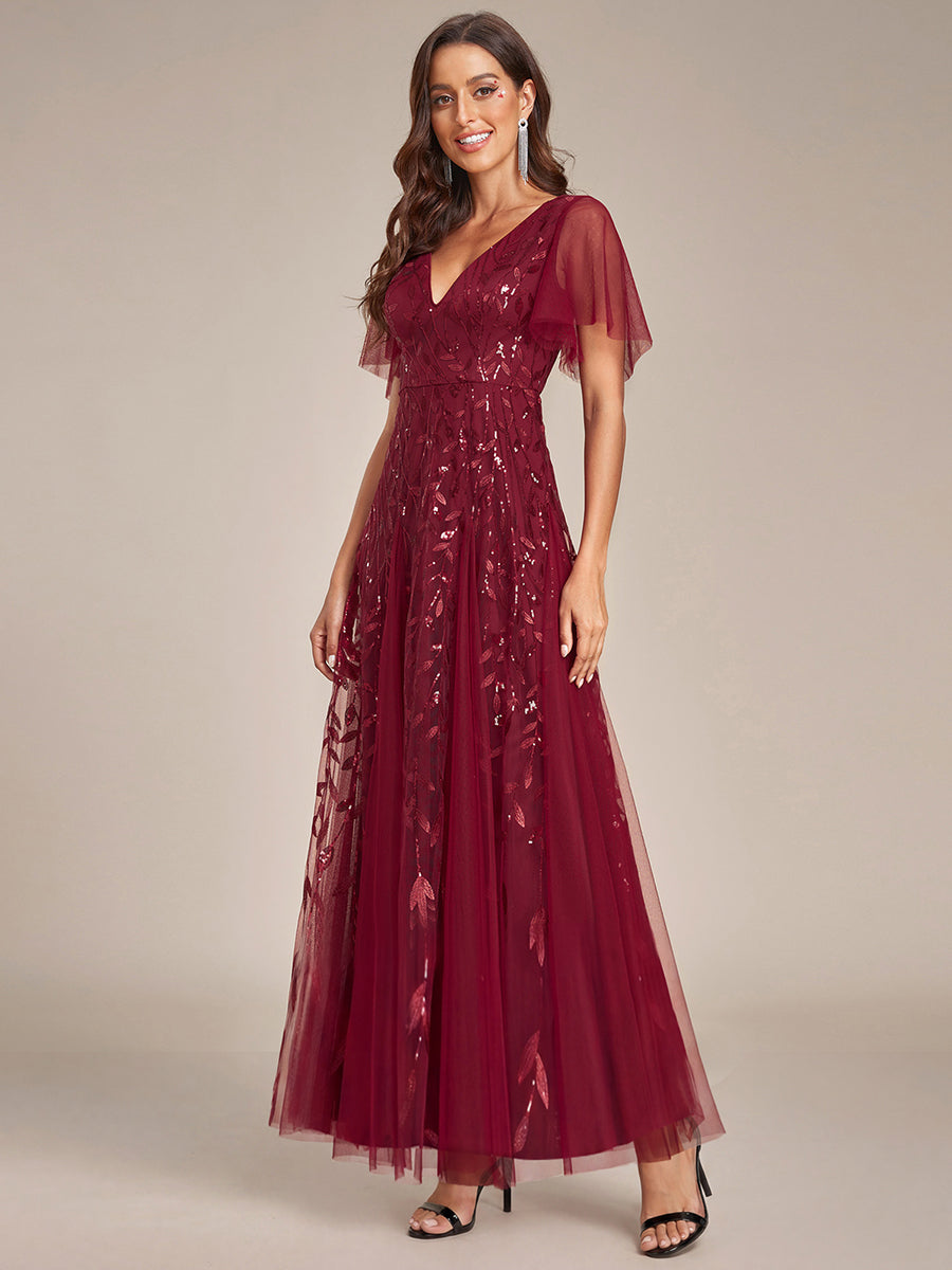 ever ASTRAL|Shimmery Ruffle Sleeves Maxi Sequin Evening Dress