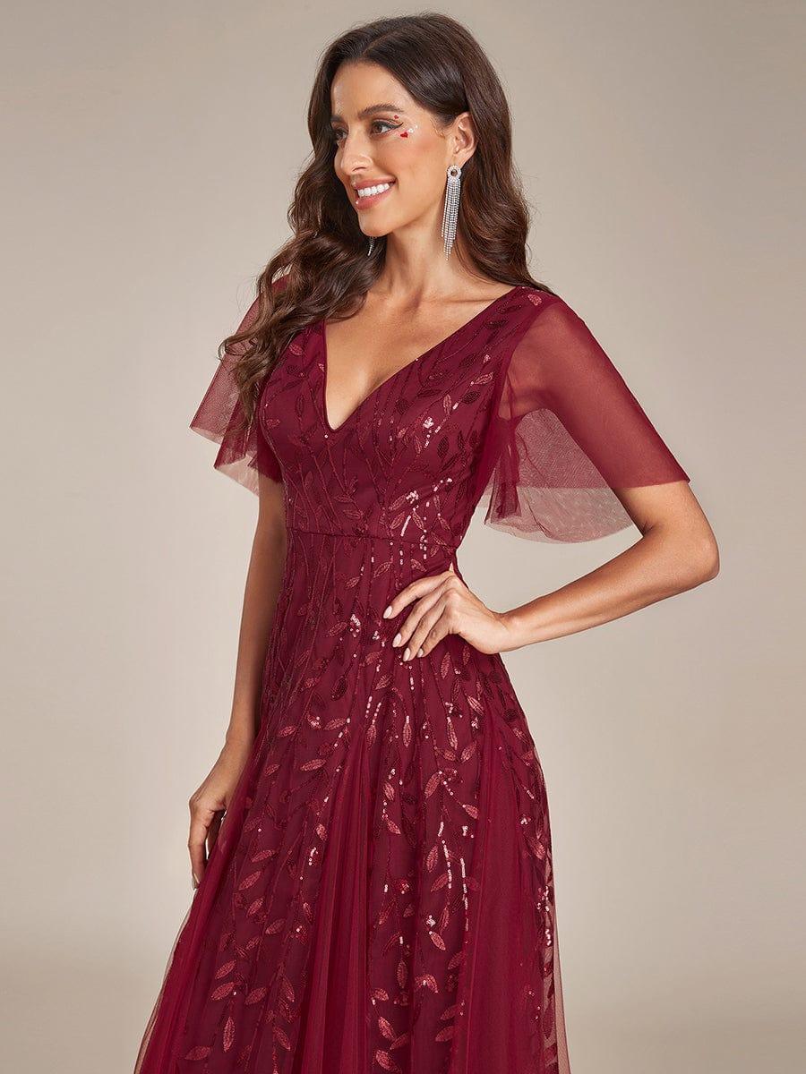 ever ASTRAL|Shimmery Ruffle Sleeves Maxi Sequin Evening Dress