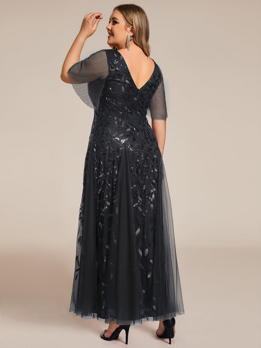 ever ASTRAL|Ruffle Sleeves Leaf Sequin Maxi Bridesmaid Dress