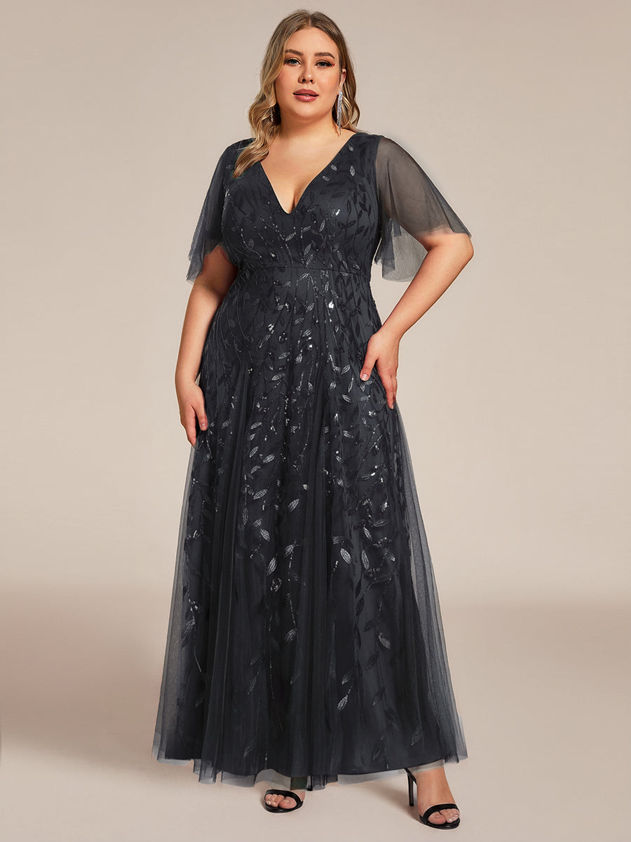 ever ASTRAL|Ruffle Sleeves Leaf Sequin Maxi Bridesmaid Dress