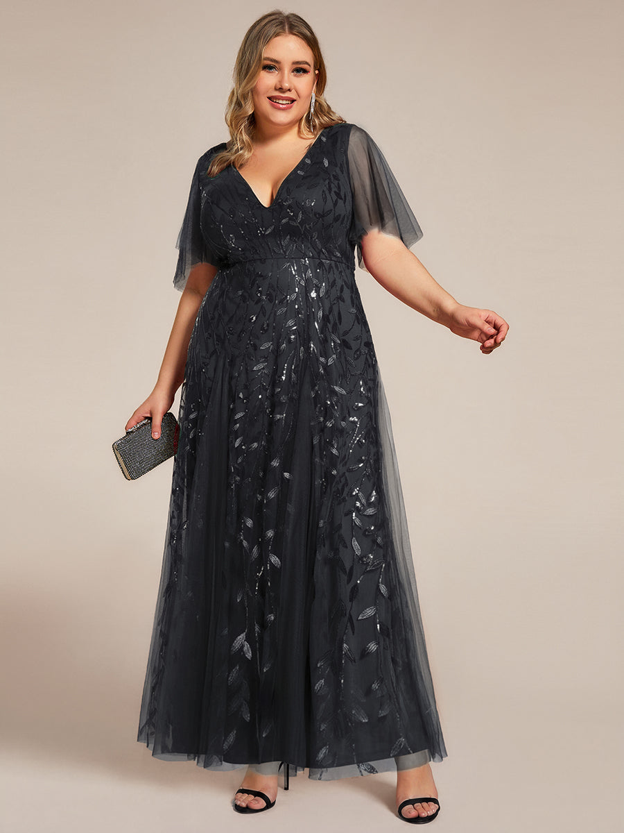 ever ASTRAL|Elegant Ruffle Sleeves Maxi Sequin Mother of the Bride Dress