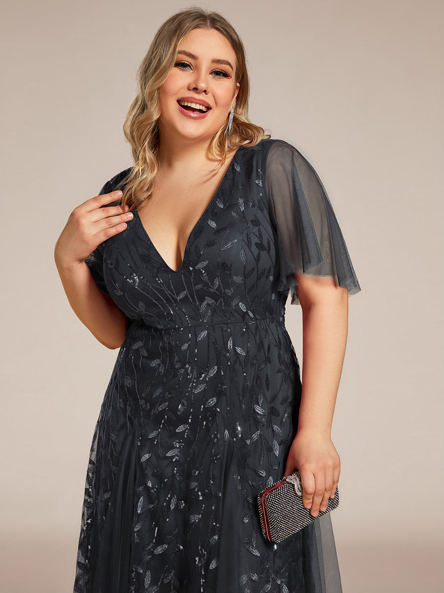 ever ASTRAL|Shimmery Ruffle Sleeves Maxi Sequin Evening Dress