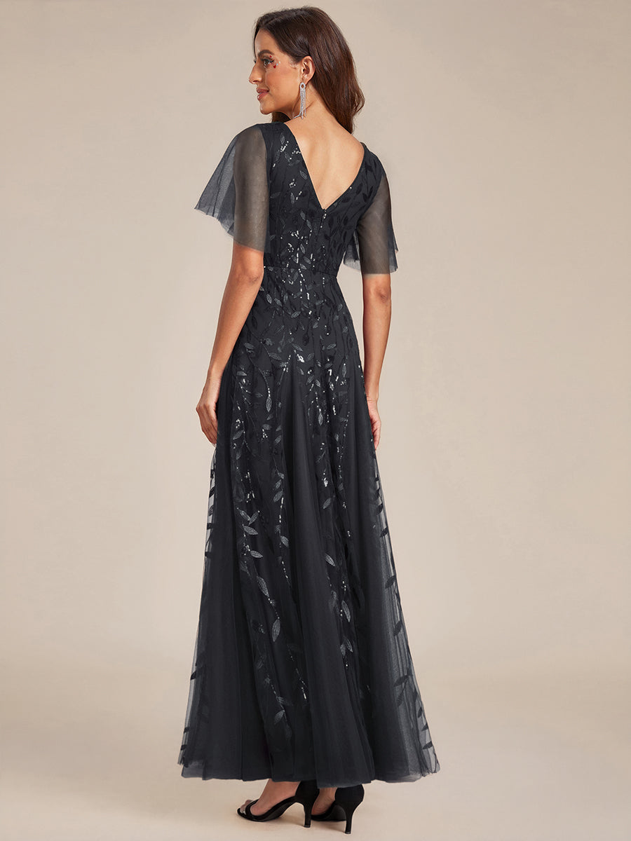 ever ASTRAL|Ruffle Sleeves Leaf Sequin Maxi Bridesmaid Dress