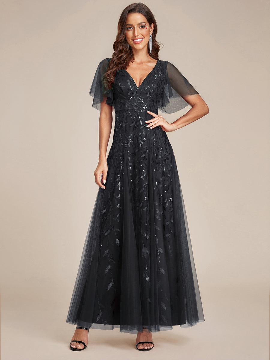 ever ASTRAL|Shimmery Ruffle Sleeves Maxi Sequin Evening Dress
