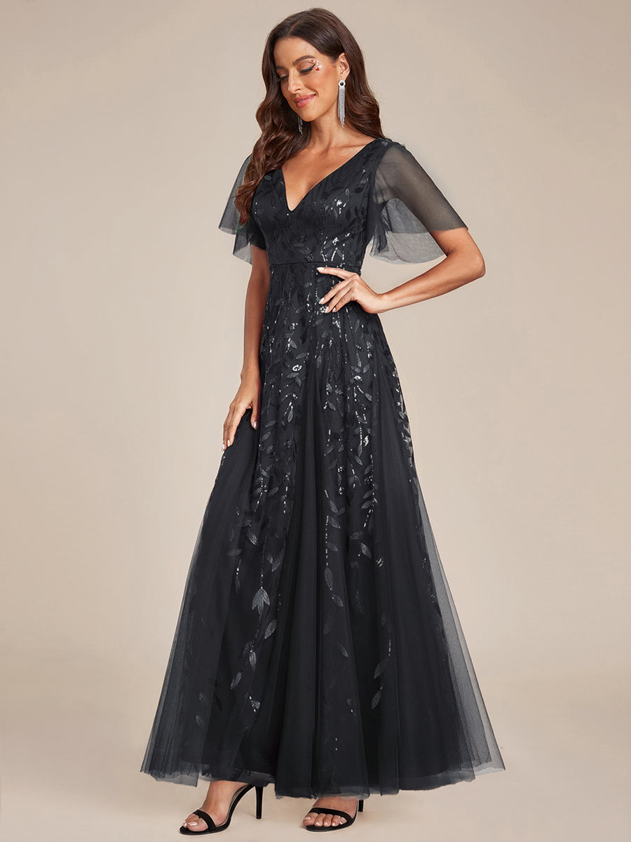 ever ASTRAL|Elegant Ruffle Sleeves Maxi Sequin Mother of the Bride Dress