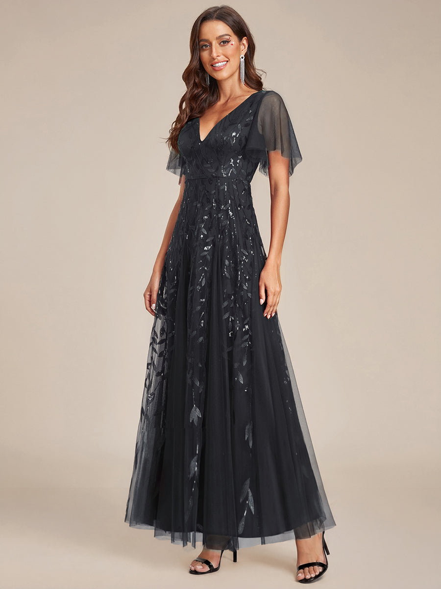 ever ASTRAL|Shimmery Ruffle Sleeves Maxi Sequin Evening Dress