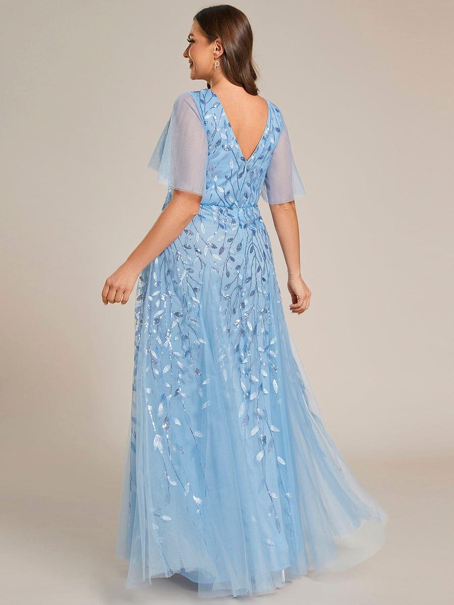 ever ASTRAL|Elegant Ruffle Sleeves Maxi Sequin Mother of the Bride Dress