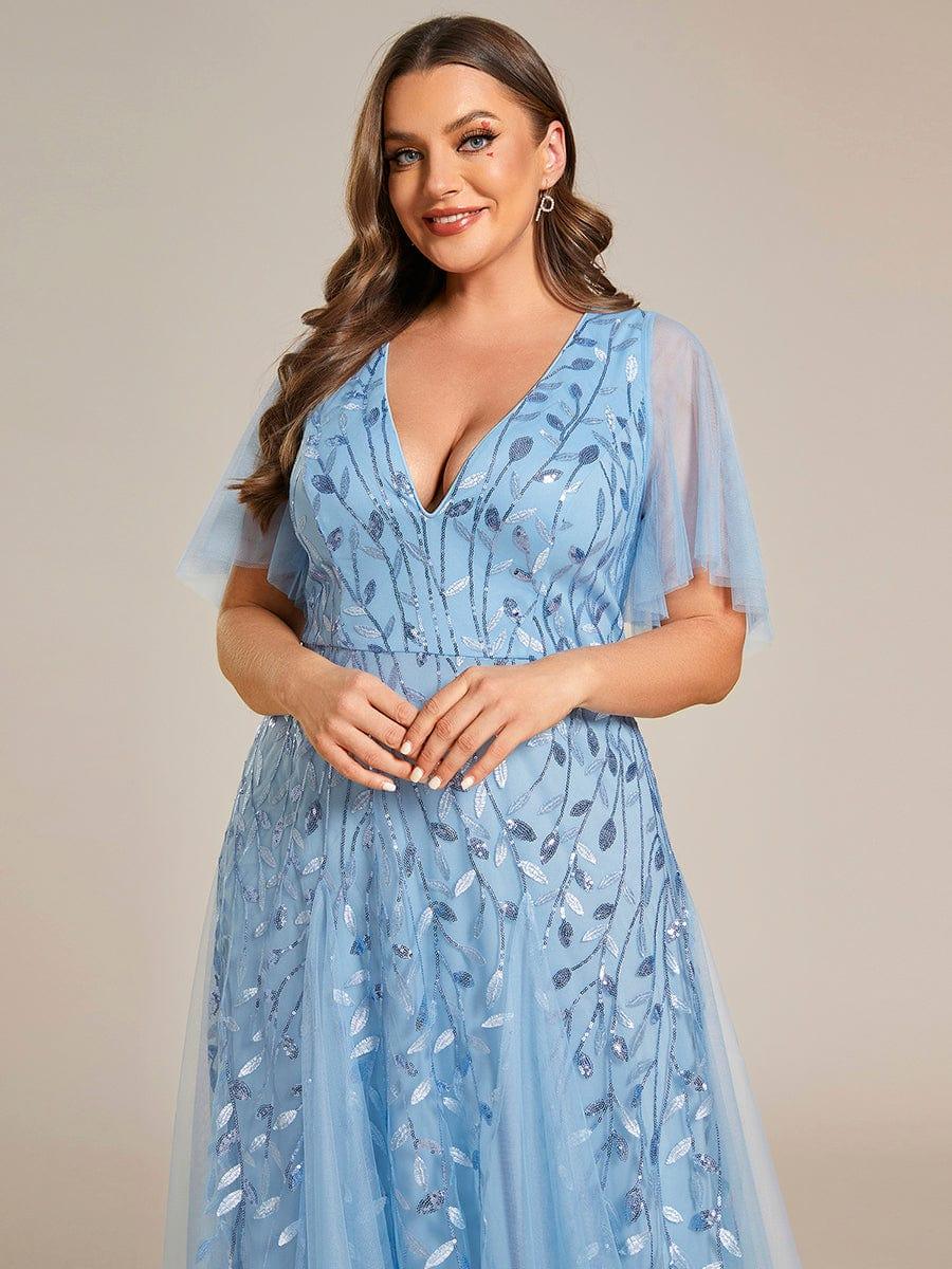 ever ASTRAL|Shimmery Ruffle Sleeves Maxi Sequin Evening Dress