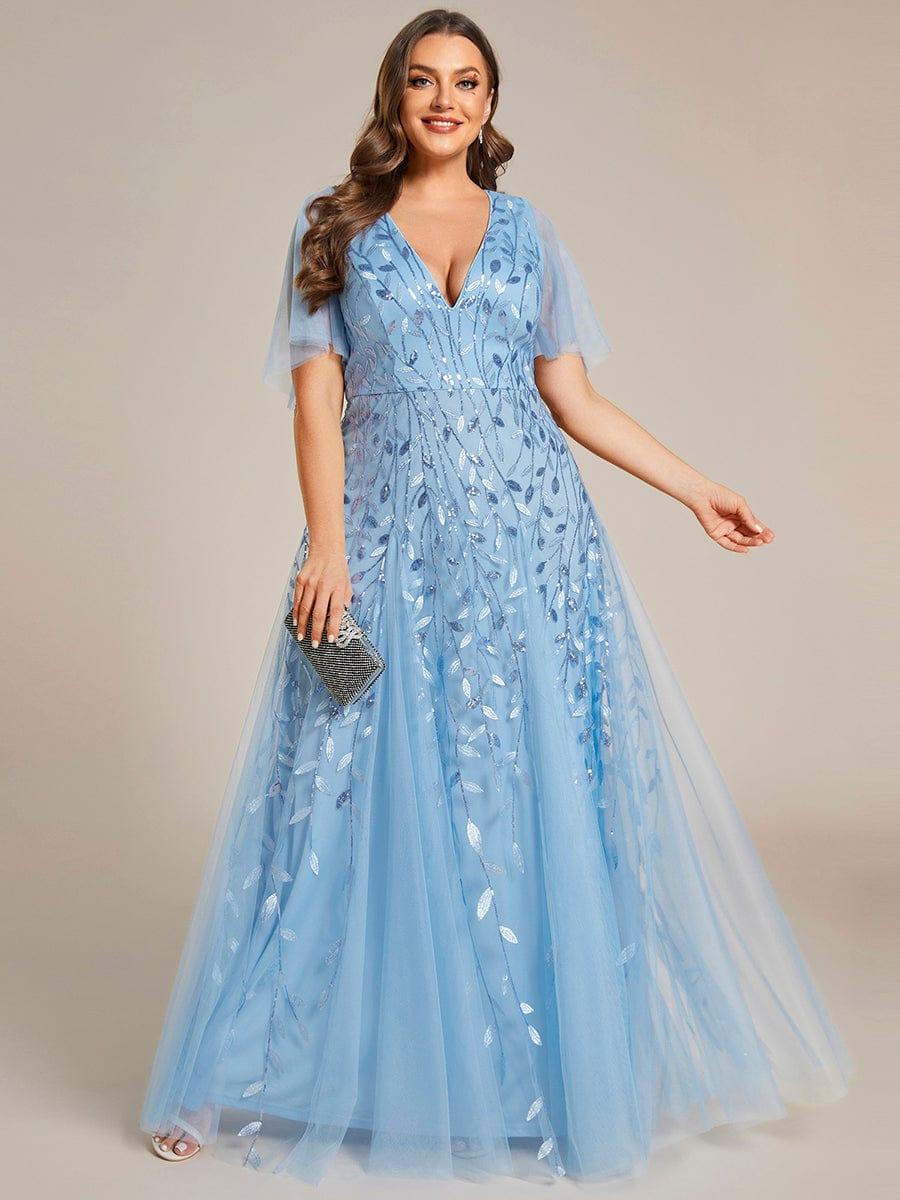ever ASTRAL|Ruffle Sleeves Leaf Sequin Maxi Bridesmaid Dress