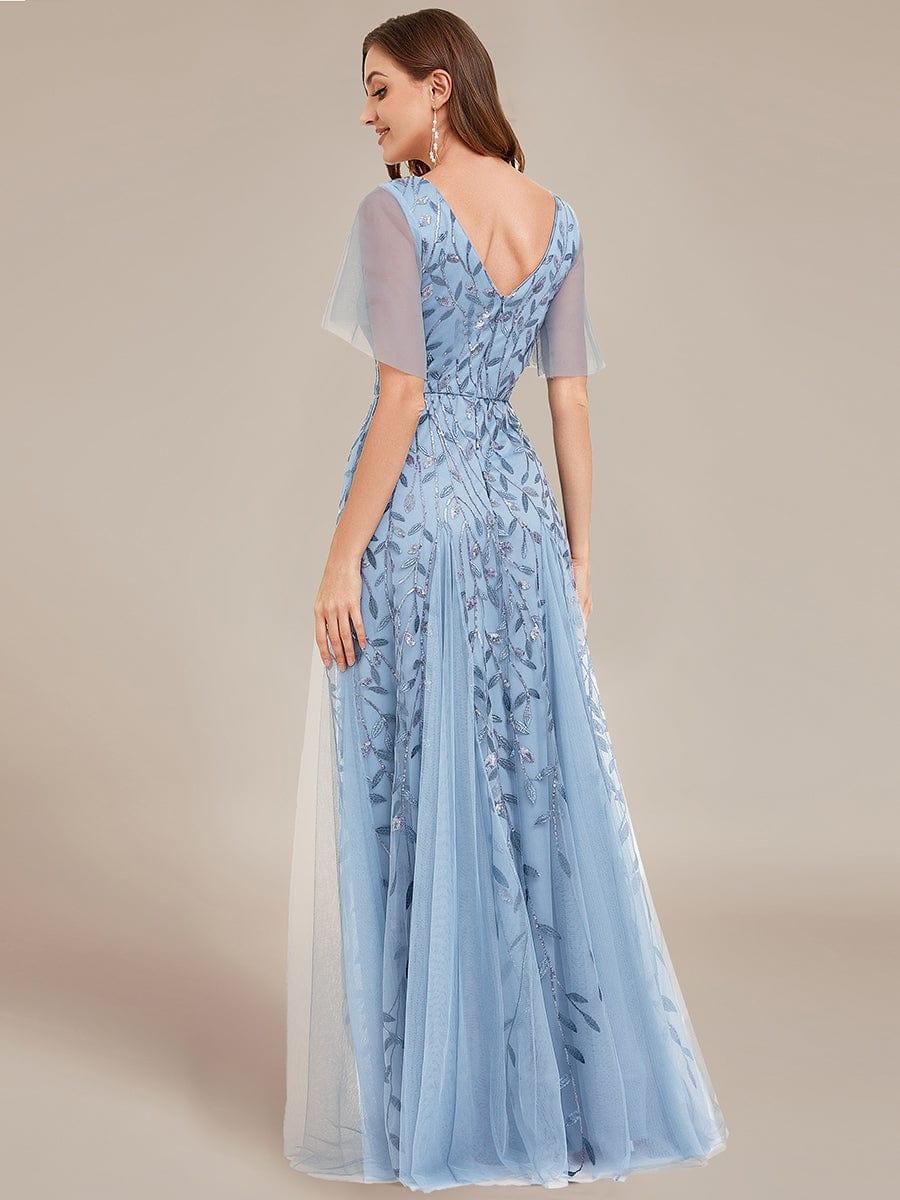 ever ASTRAL|Elegant Ruffle Sleeves Maxi Sequin Mother of the Bride Dress
