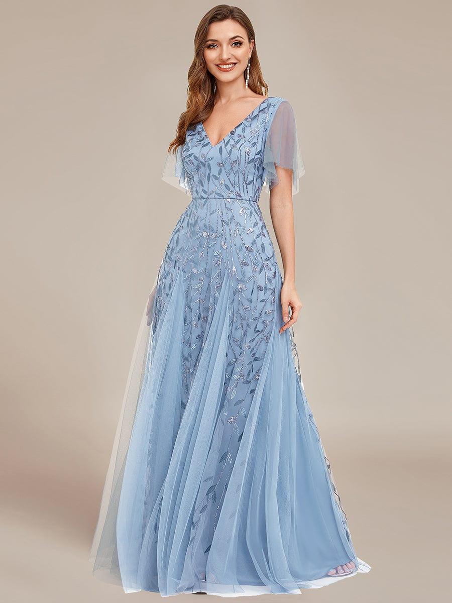 ever ASTRAL|Ruffle Sleeves Leaf Sequin Maxi Bridesmaid Dress