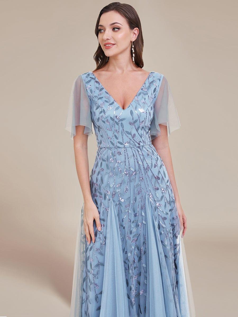 ever ASTRAL|Ruffle Sleeves Leaf Sequin Maxi Bridesmaid Dress