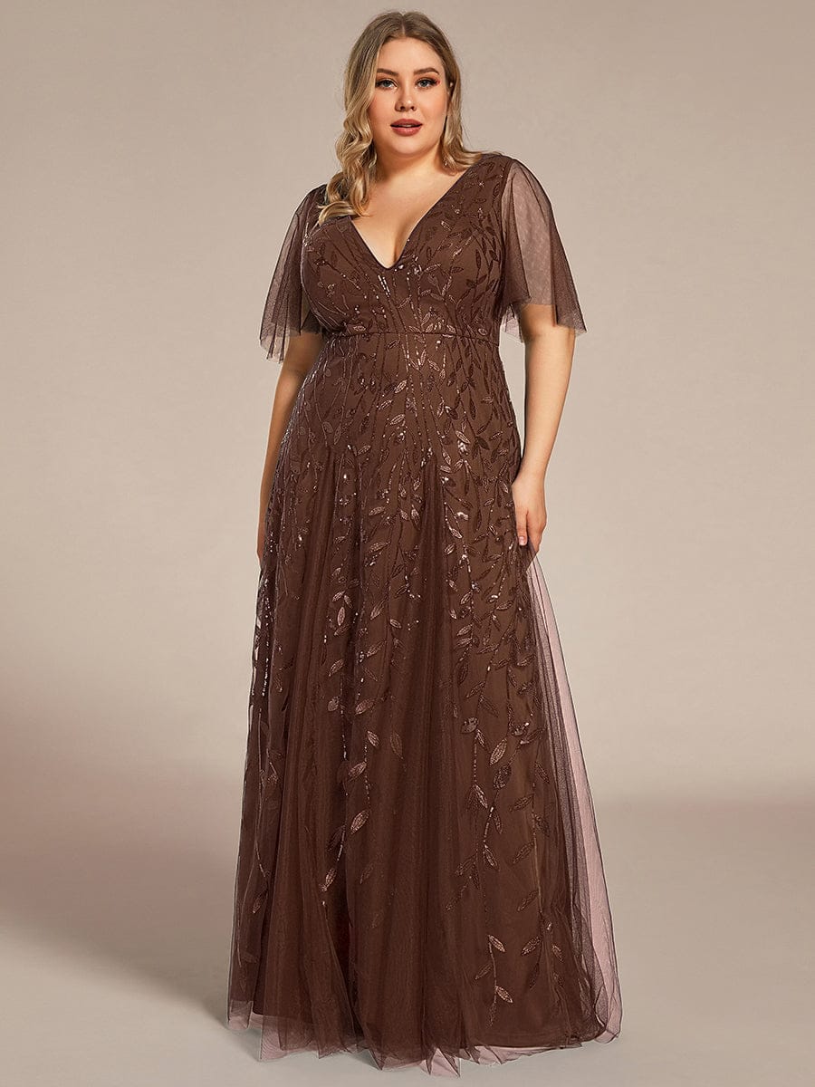 ever ASTRAL|Ruffle Sleeves Leaf Sequin Maxi Bridesmaid Dress