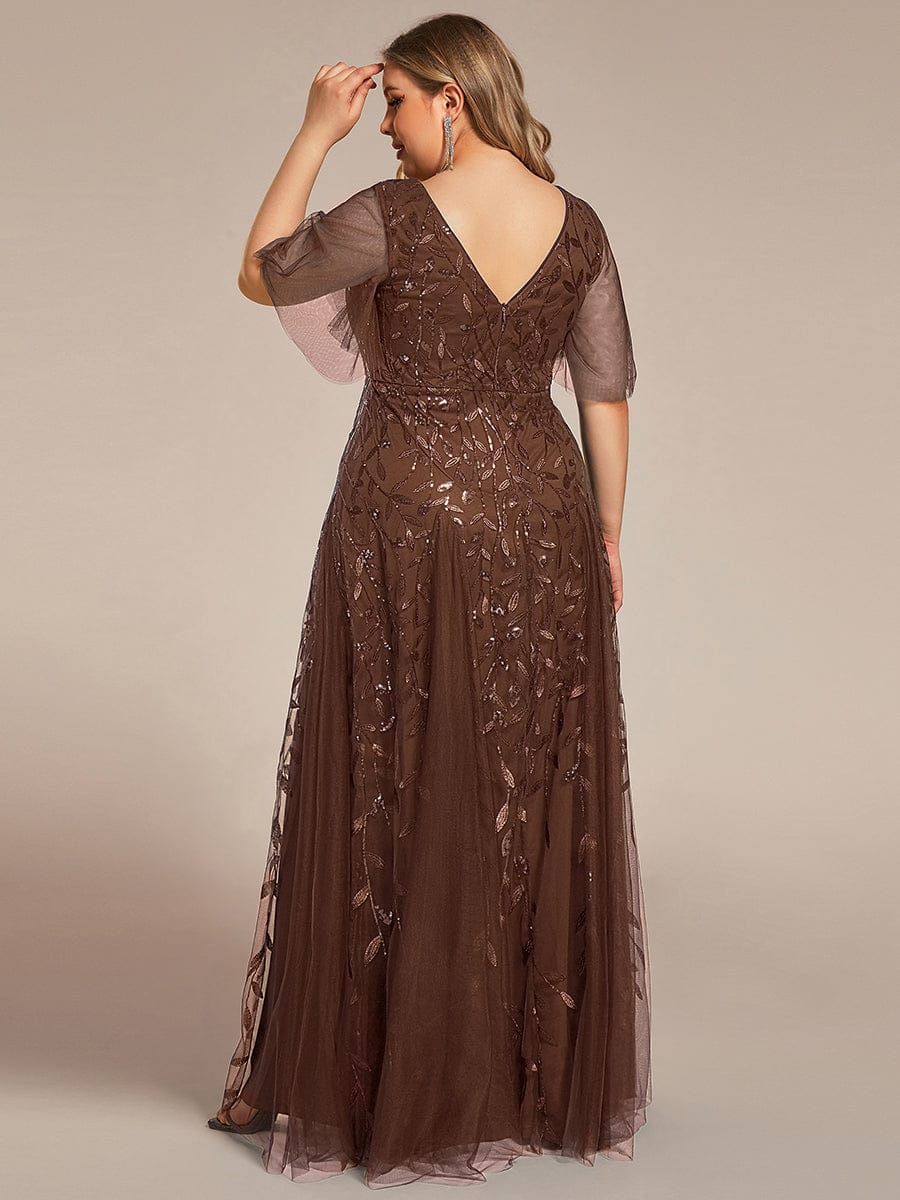 ever ASTRAL|Ruffle Sleeves Leaf Sequin Maxi Bridesmaid Dress