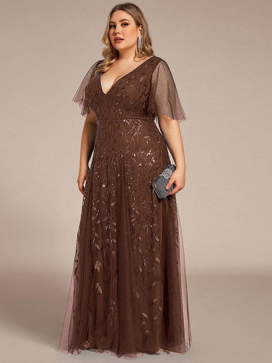 ever ASTRAL|Elegant Ruffle Sleeves Maxi Sequin Mother of the Bride Dress