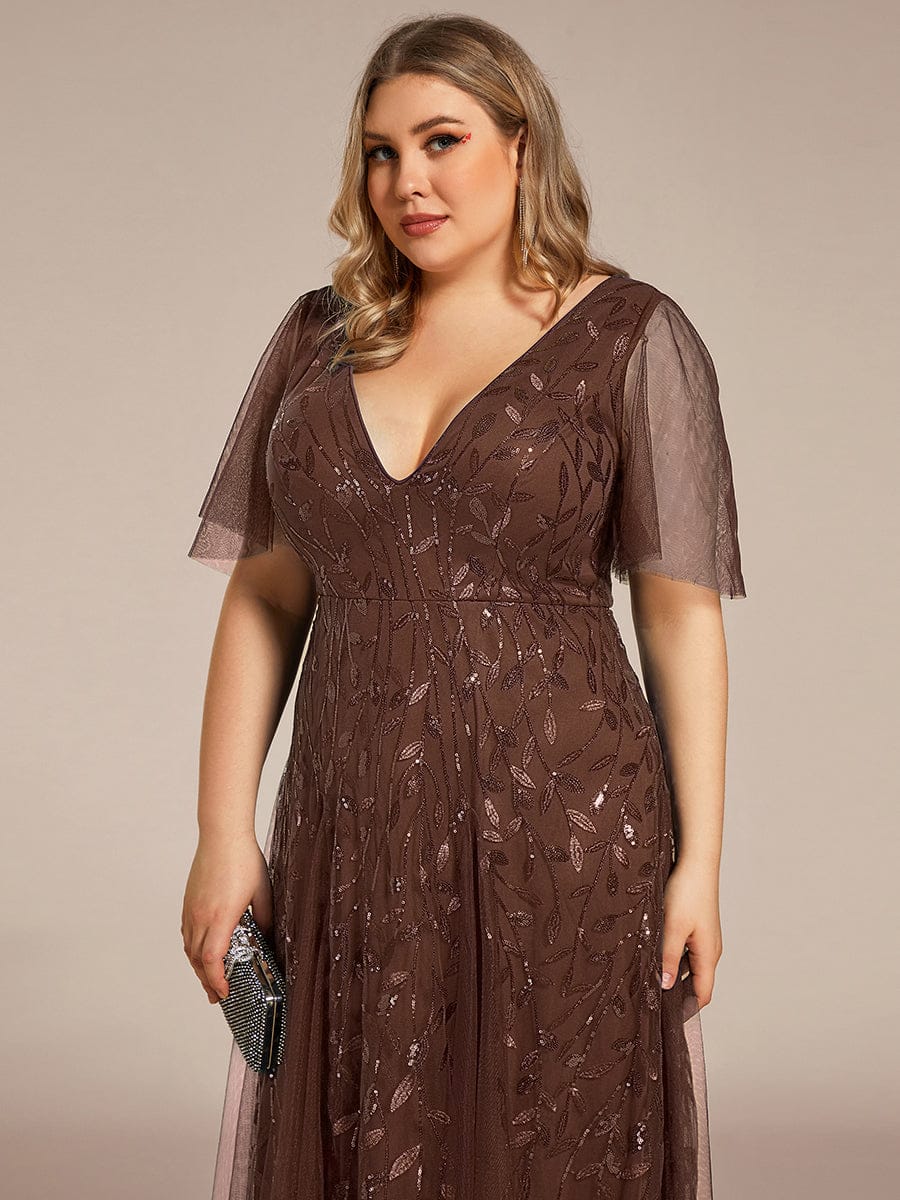 ever ASTRAL|Elegant Ruffle Sleeves Maxi Sequin Mother of the Bride Dress