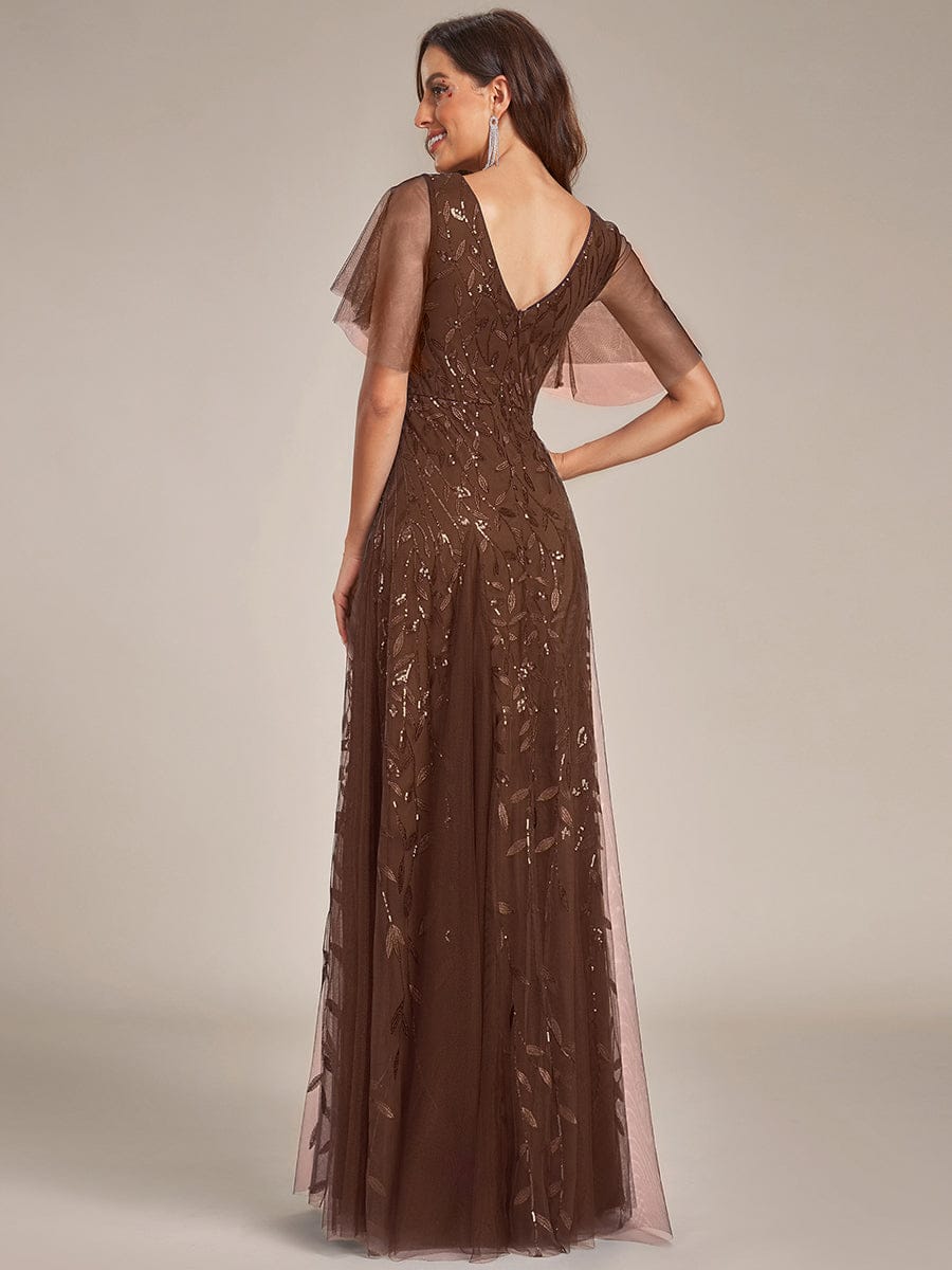 ever ASTRAL|Elegant Ruffle Sleeves Maxi Sequin Mother of the Bride Dress