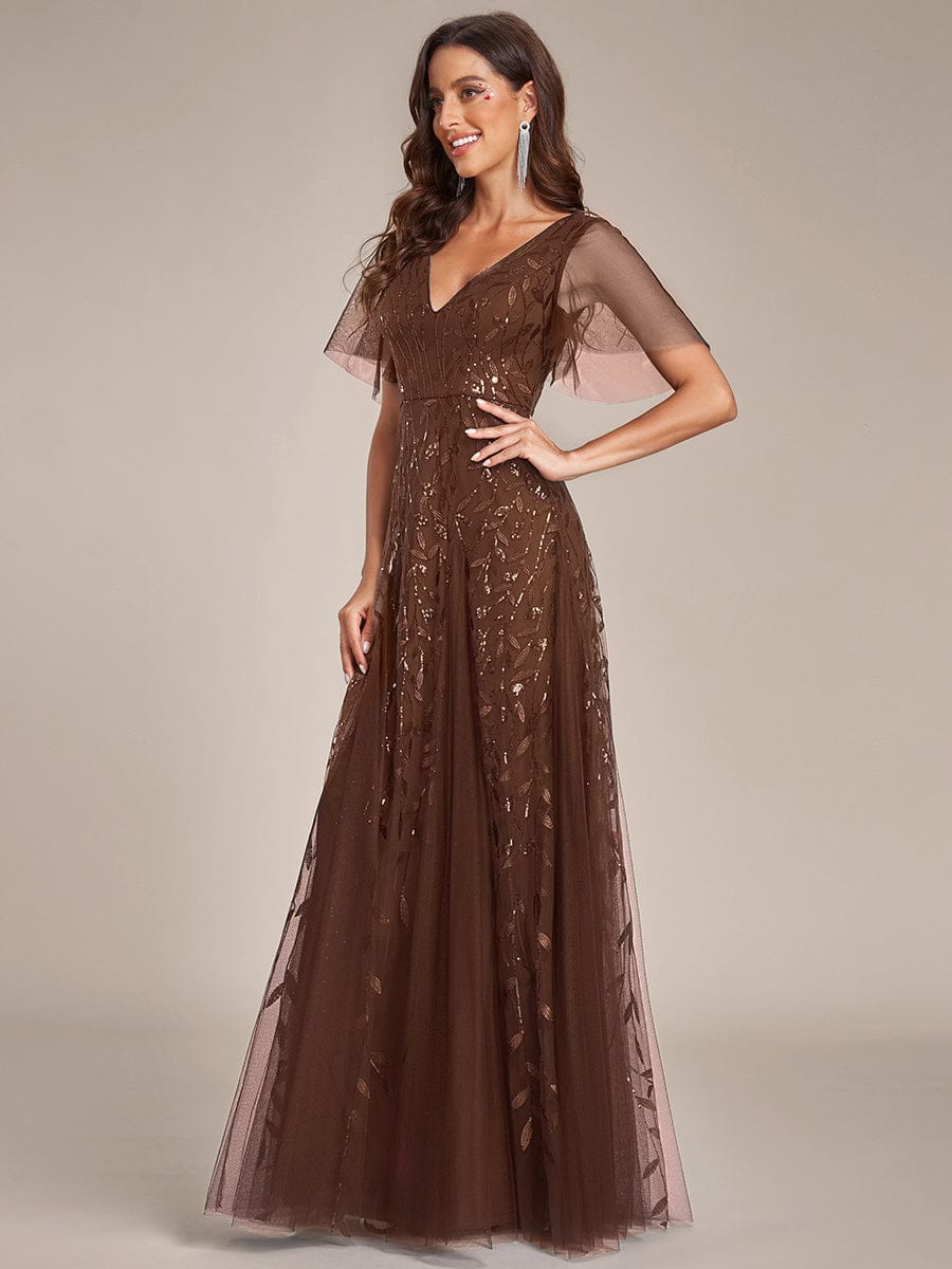 ever ASTRAL|Shimmery Ruffle Sleeves Maxi Sequin Evening Dress