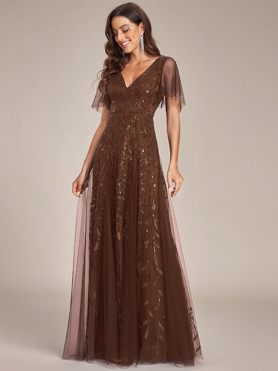 ever ASTRAL|Shimmery Ruffle Sleeves Maxi Sequin Evening Dress
