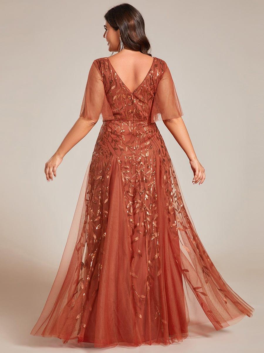ever ASTRAL|Ruffle Sleeves Leaf Sequin Maxi Bridesmaid Dress