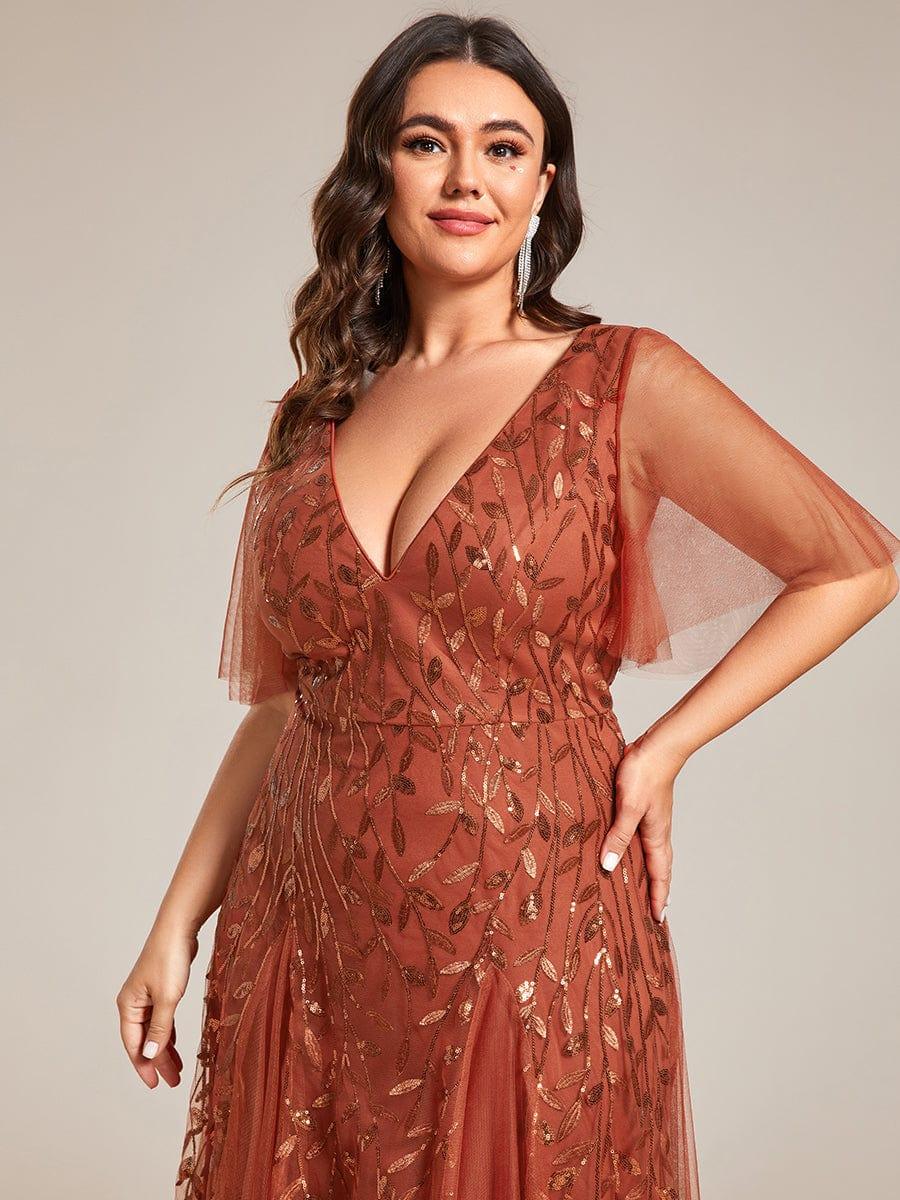 ever ASTRAL|Ruffle Sleeves Leaf Sequin Maxi Bridesmaid Dress