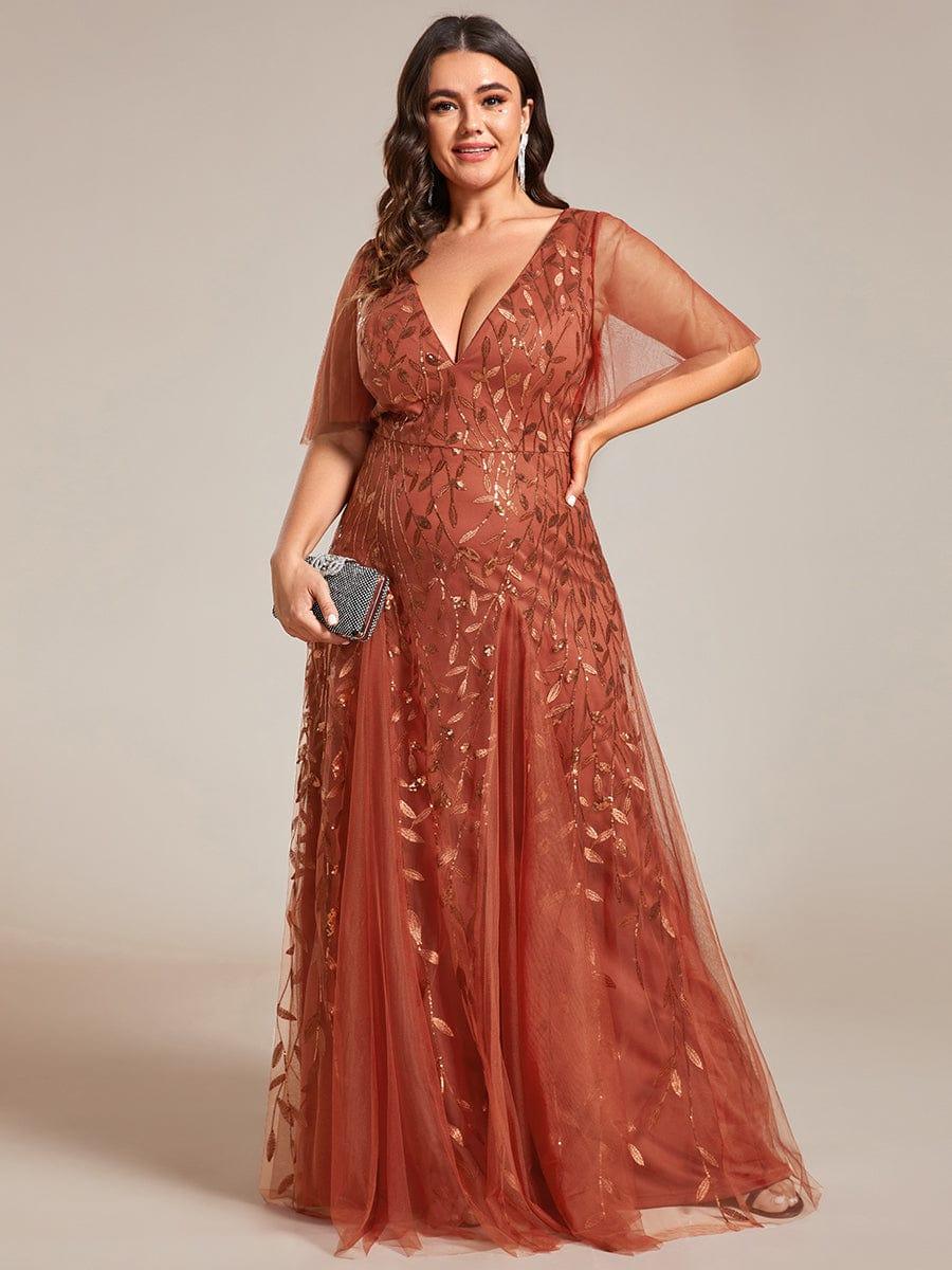 ever ASTRAL|Elegant Ruffle Sleeves Maxi Sequin Mother of the Bride Dress